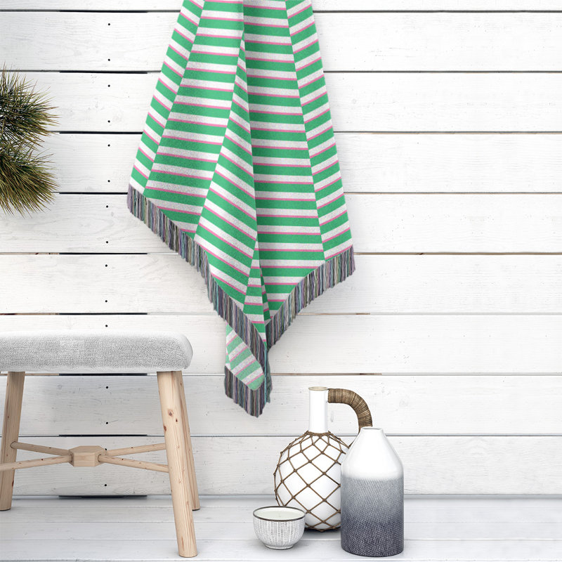 Couverture en coton tissé à rayures fracturées, l 37 po x L 52 po, Vert/rose