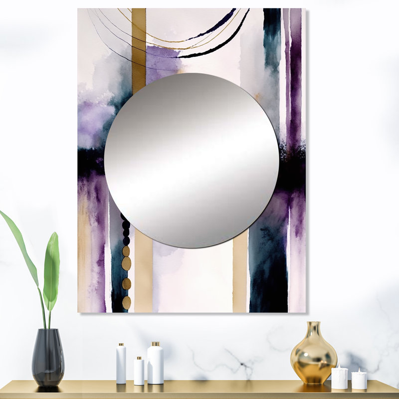 Tepui abstrait géométrique mauve et doré II - décor de miroir mural unique géométrique, grand miroir moderne, art imprimé en métal
