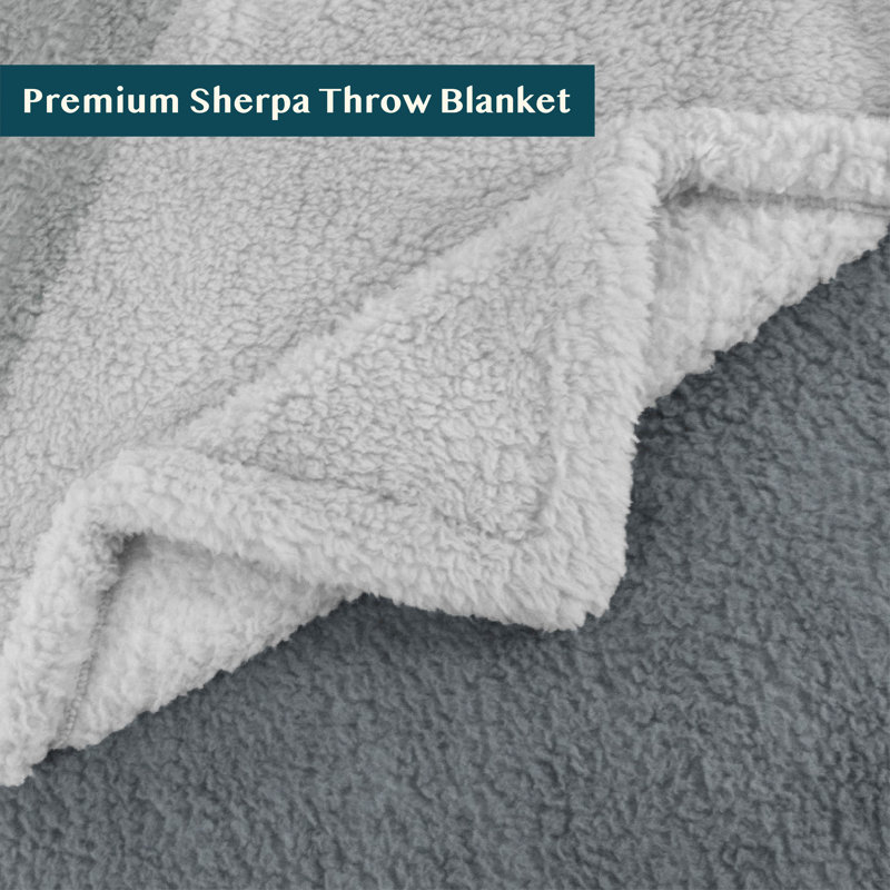 Twin Gradient Charcoal Gray Fleece Sherpa Reversible Throw Blanket