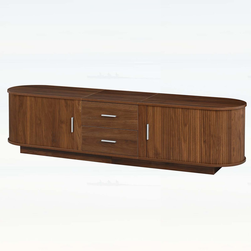 Console moderne avec tiroirs, rangement coulissant caché, coins arrondis, Brun antique