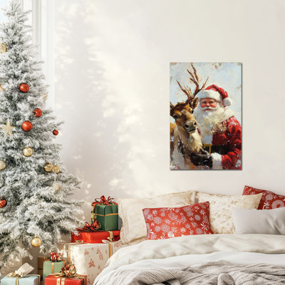 Décoration de Noël père Noël, renne et père Noël rétro, art mural père Noël