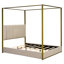 Grand lit plateforme à baldaquin avec tête de lit et structure en métal, beige