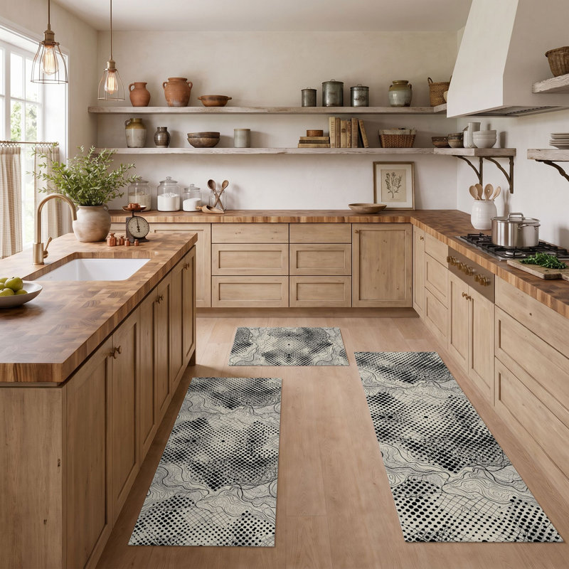 Abstract Wave Non-Slip Washable Kitchen Mats