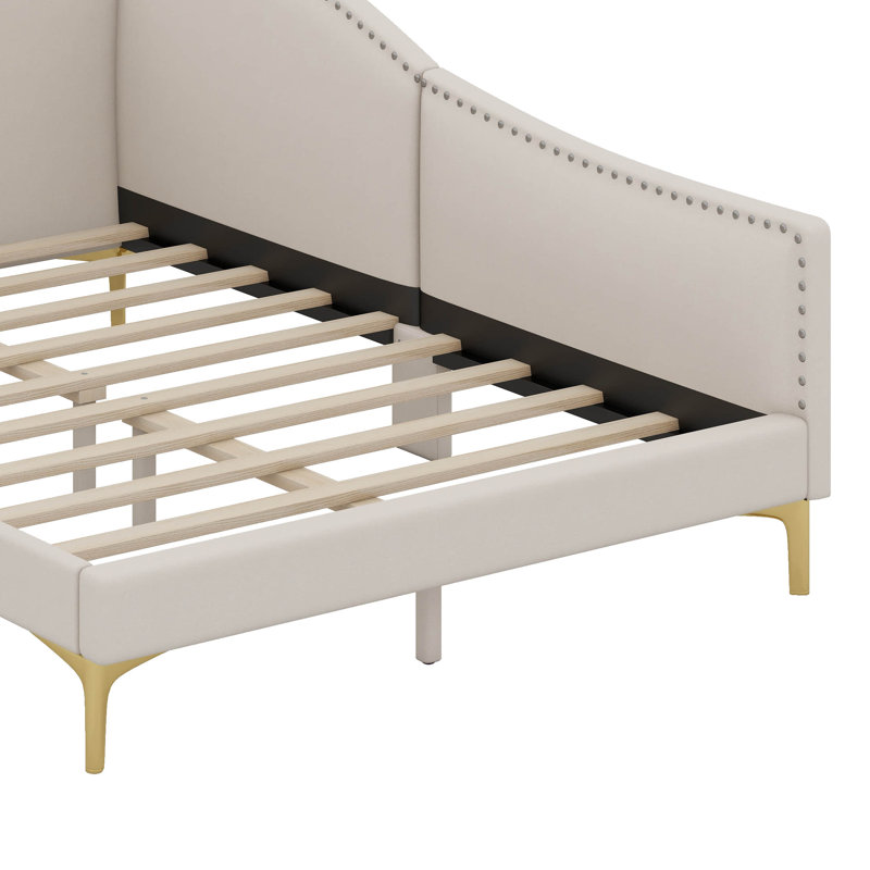 Aliccia Upholstered Daybed with Headboard and Armrest, Beige, Full