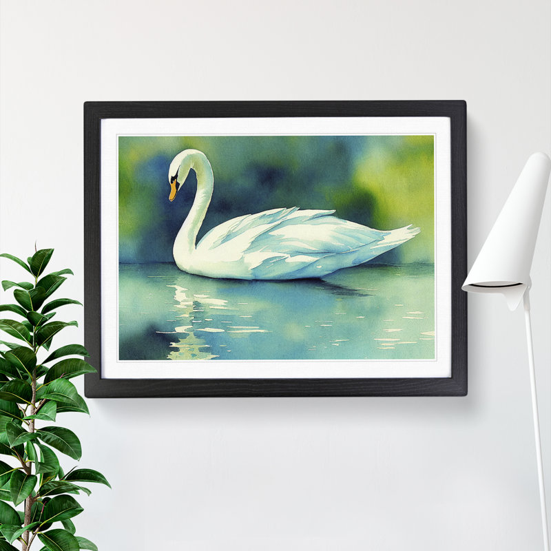 Swan Watercolour Vol.5 - Single Picture Frame Painting, 46cm H x 64cm W x 2cm D, Black