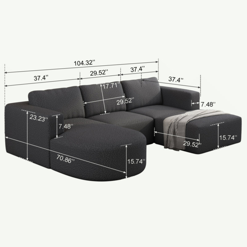 104.32*70.86 Modular Sectional Sofa Sleeper Couch, Sectional Sofa With Chaise And Ottoman, Convertible U Shaped Modular Sofa Set. Compressed Sponge (Combo A+B+C+D)