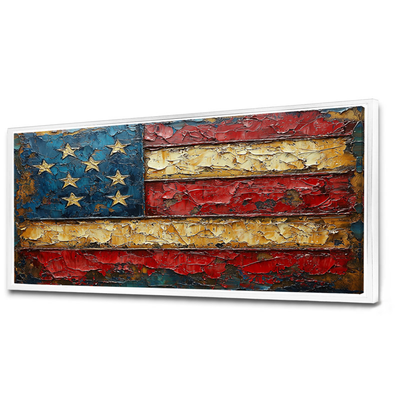 Art sur toile Kulwinder - USA Patriotist, H 28 po x l 60 po, Reproduction avec cadre flottant, Blanc