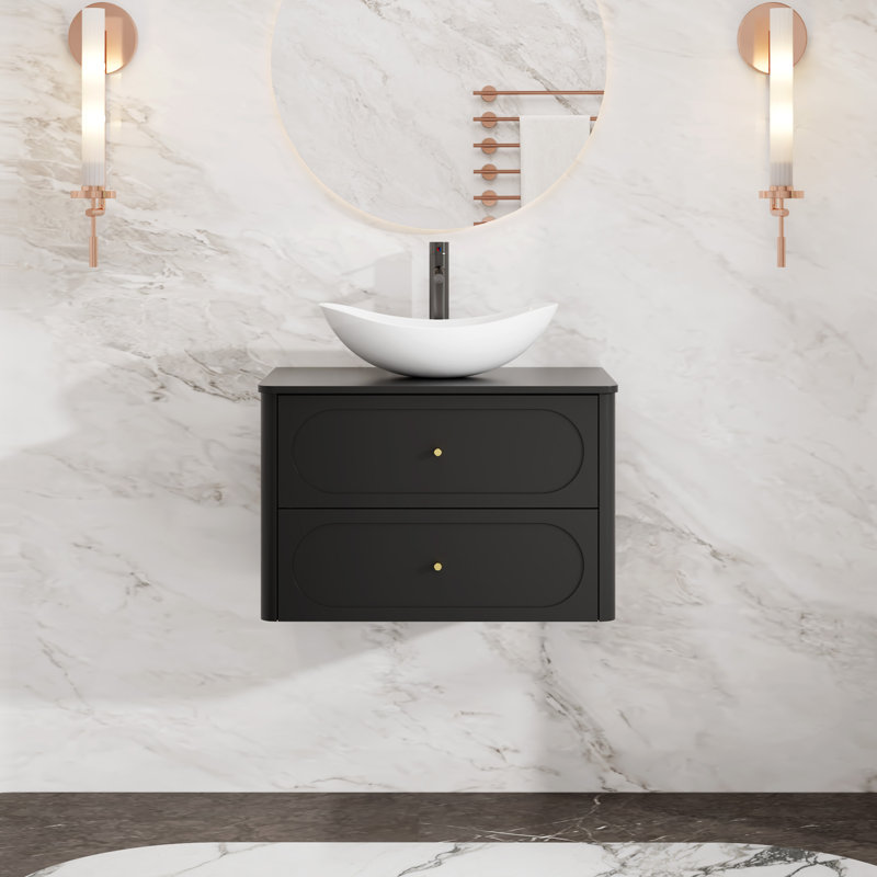 Meuble-lavabo mural simple 30 po avec lavabo vasque, robinet, Noir, 30"