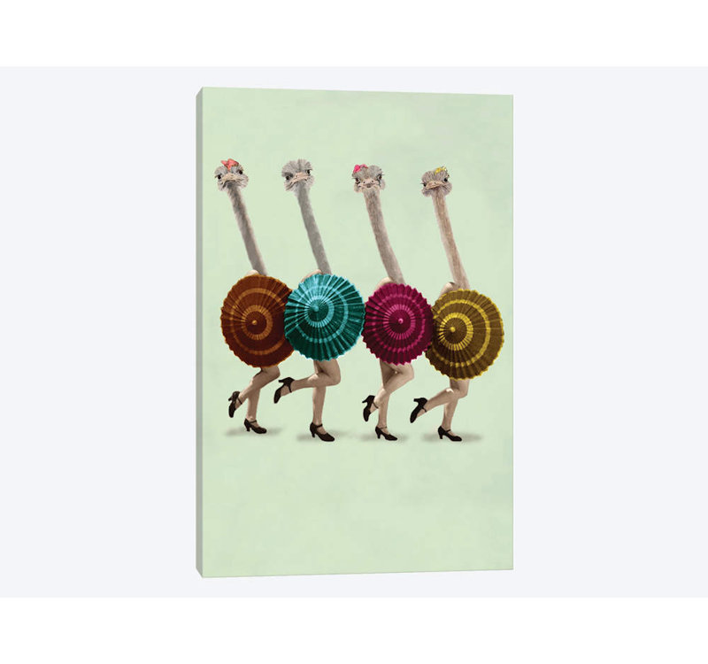 « danse ostriches » par coco de paris, reproduction d’art sur toile tendue, H 18 po x l 12 po x P 1,5 po, Toile tendue