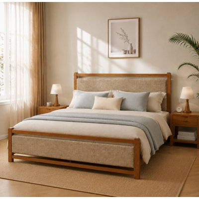 Queen Size Upholstered Platform Bed,Linen Mink