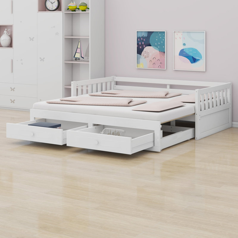Lit de jour avec couchette coulissante et structure extensible pour une chambre d'amis moderne, Blanc