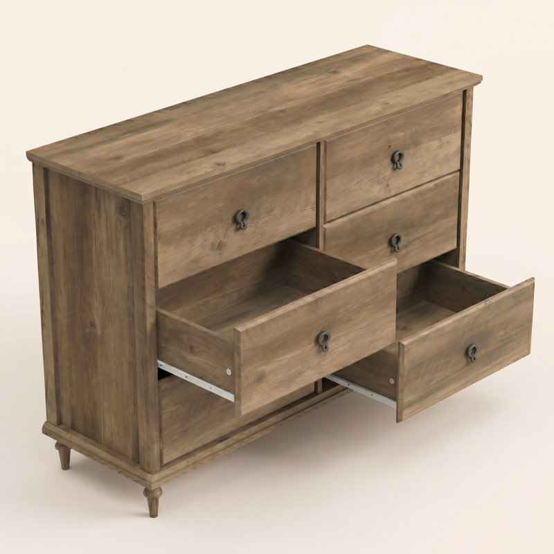 Aleana Traditional 46.3" 6 Drawer Dresser With Tapered Leg, Knotty Oak
