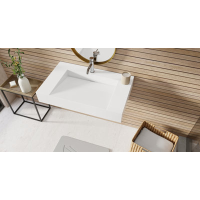 Badeloft 31.4" x 19.6" Rectangular Stone Resin Wall Mounted Bathroom Sink WT-04-D-G in Glossy White