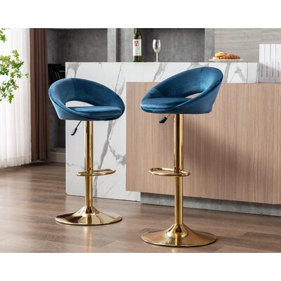 Velvet Bar Stools Set Of 2 Modern Counter Height Barstools With Low Back Ajustable Swivel Kitchen Bar Chairs With Gold Footrest For Home Bar/Dining Ro -  Everly Quinn, 3047C430A15B4AC1A962DC426715A1B2