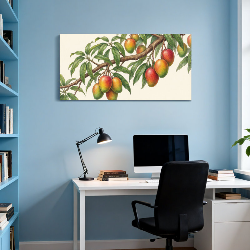 Branche de manguier avec plantes et fleurs, H 16 po x l 32 po