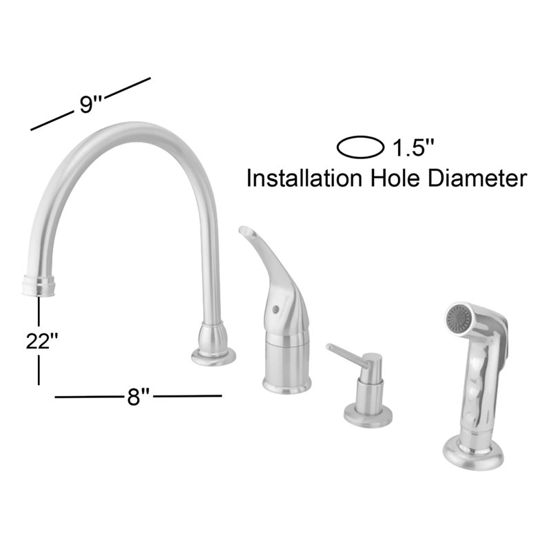 Kingston Brass Chatham Single-Handle 4-Hole Widespread Kitchen Faucet with Side Sprayer and Soap Dispenser, Brushed Nickel