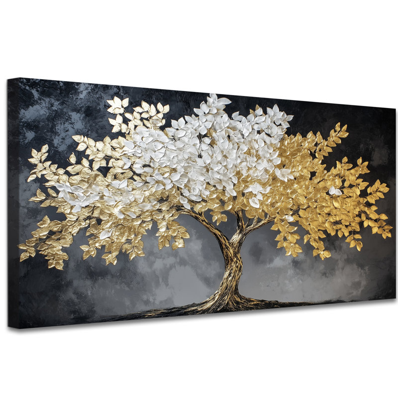 Grandes feuilles dorées, art mural Zen, H 30 po x l 60 po
