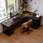 Bureau double caisson en bois massif en L noir avec 4 tiroirs-118343195-118343193