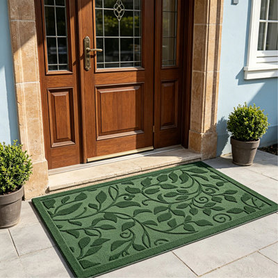 Tapis de porte à motif de feuilles roulées Green Plant