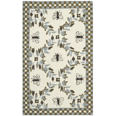 Hollander Floral Handmade Tufted Wool Ivory Area Rug