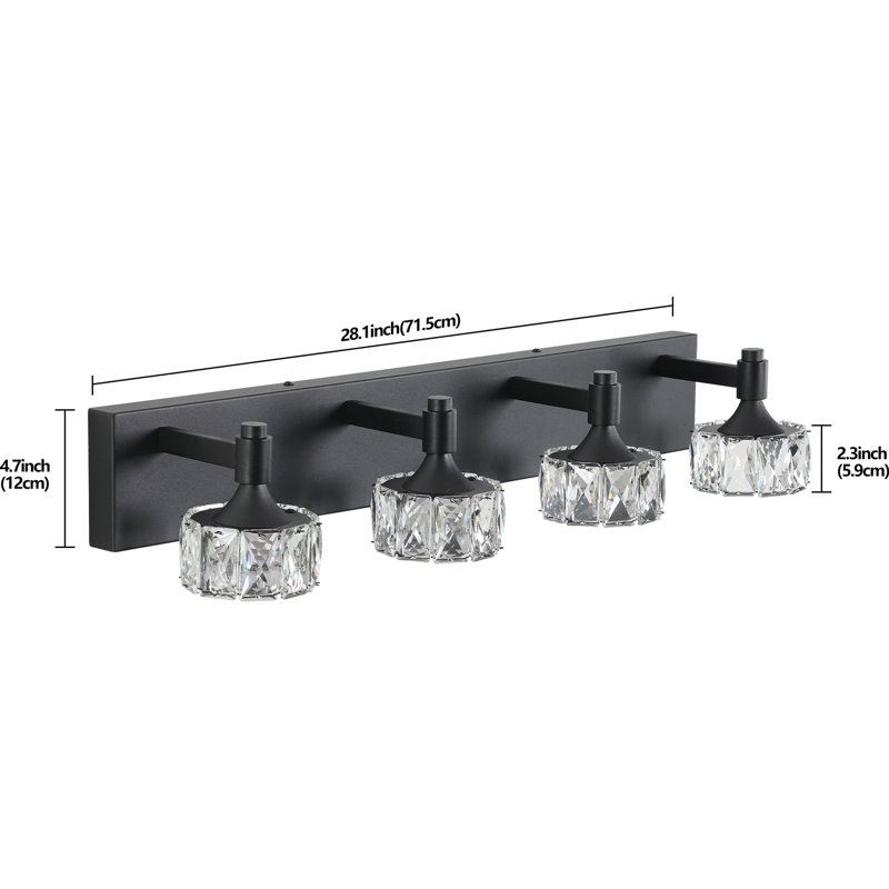 Applique murale de salle de bain avec meuble-lavabo à 4 lumières à DEL et cristal noir mat