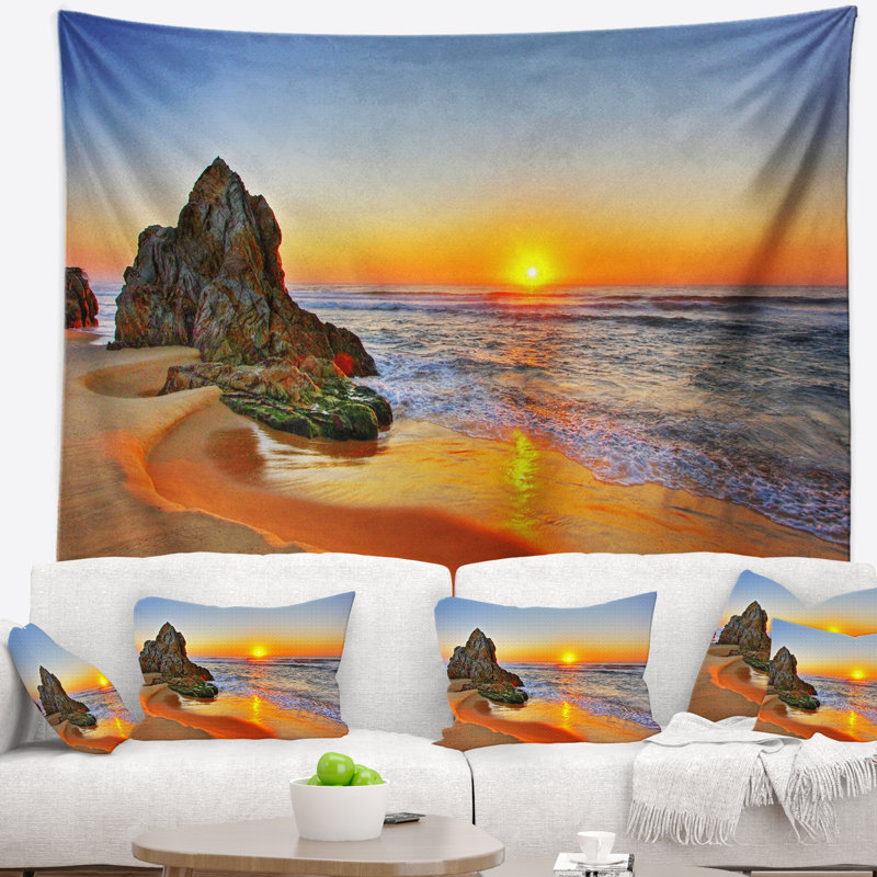 Bord de mer, magnifique lever de soleil sur la plage, tapisserie Tathra, H 50 po x l 60 po