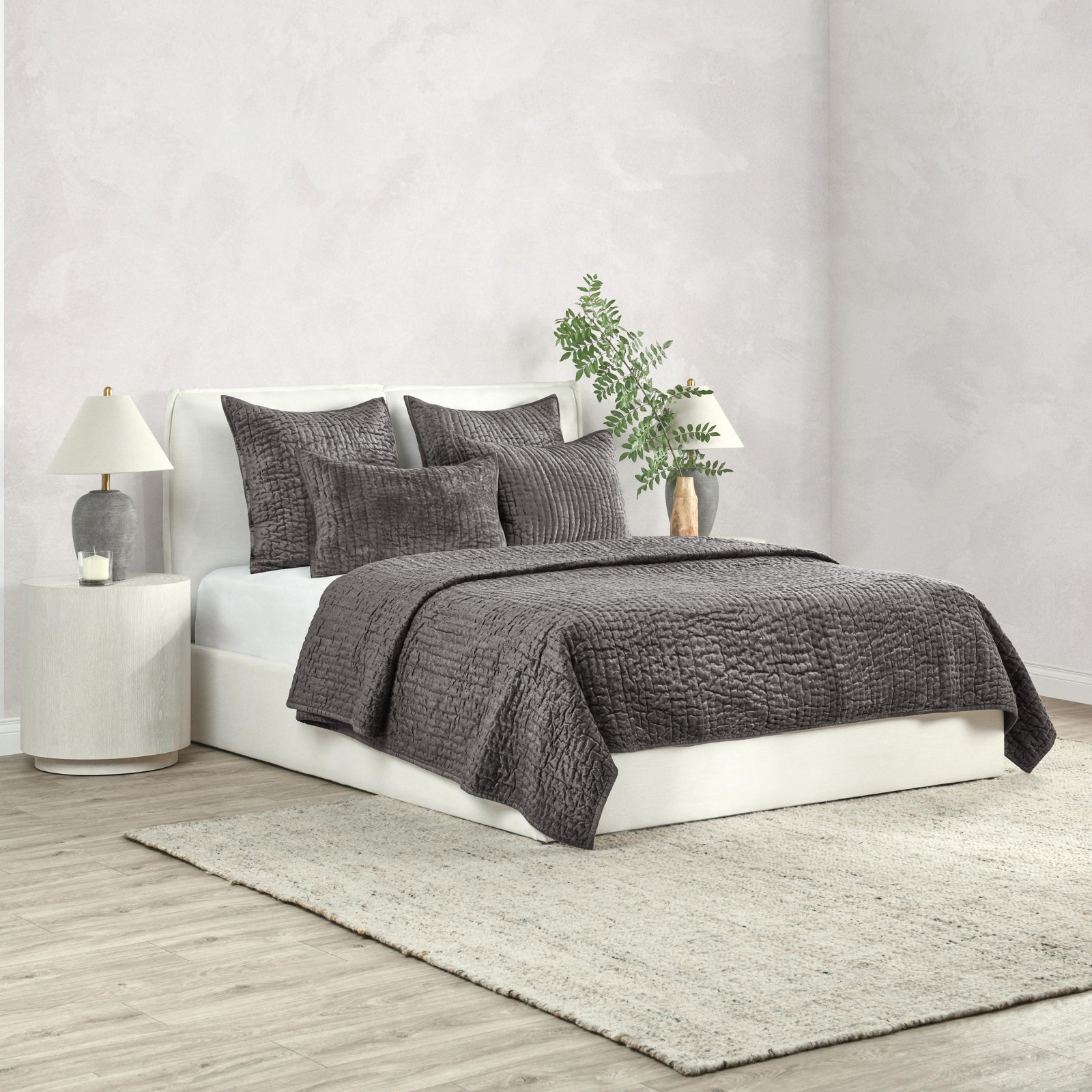 Tasmin Velvet Quilt, Queen Quilt, Desert Brown