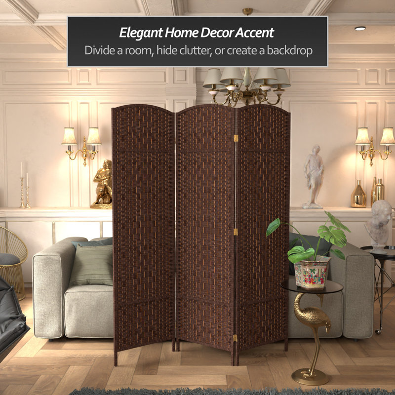 71" Tall Diamond Weave Fiber 6 Panel Room Divider, 3, Dark Mocha