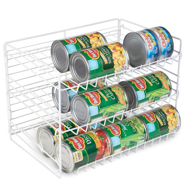 4 Tiers Stackable Can Rack Organizer, Wear-resistant Upgrade Beverage Food Can  Dispenser Holder Holds up to 48 Cans for Kitchen Cabinet and Pantry  (Silver) 