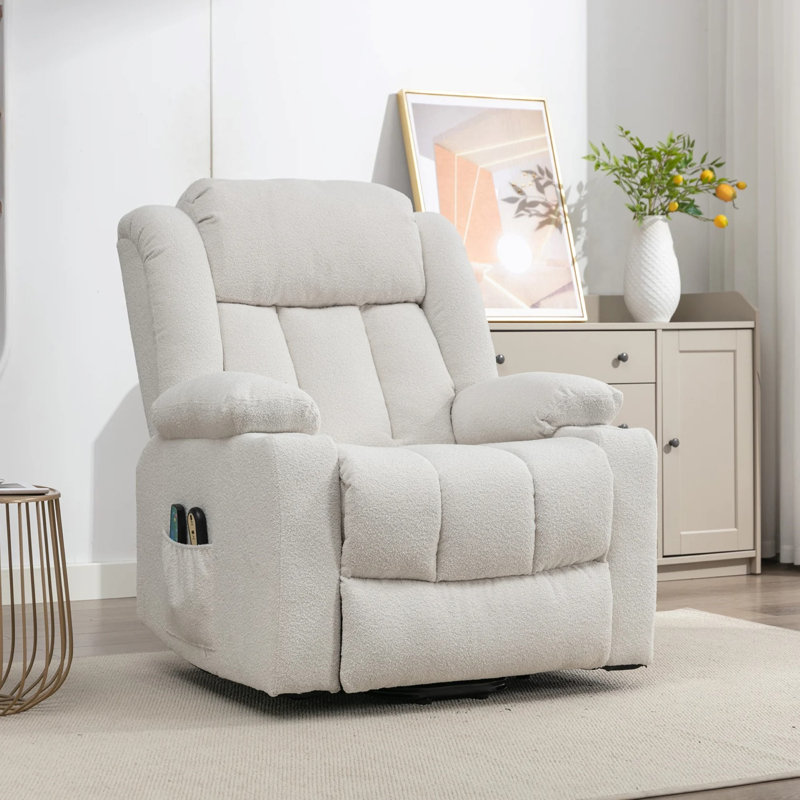 Anuhea 87cm Wide Lift Assist Standard Recliner with Massager, Cream