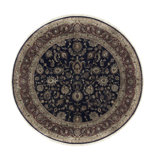 Hand-Knotted High-Quality Navy and Red Round Area Rug