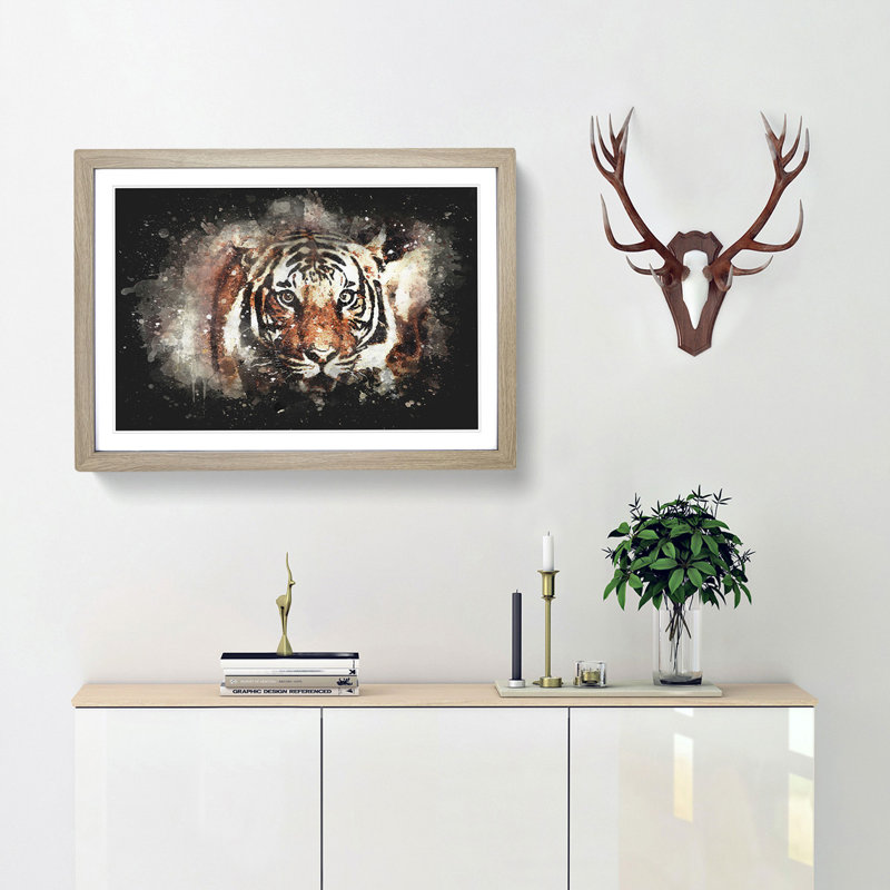 Tiger - Framed Print, 33cm H x 45cm W x 2cm D, Oak Framed