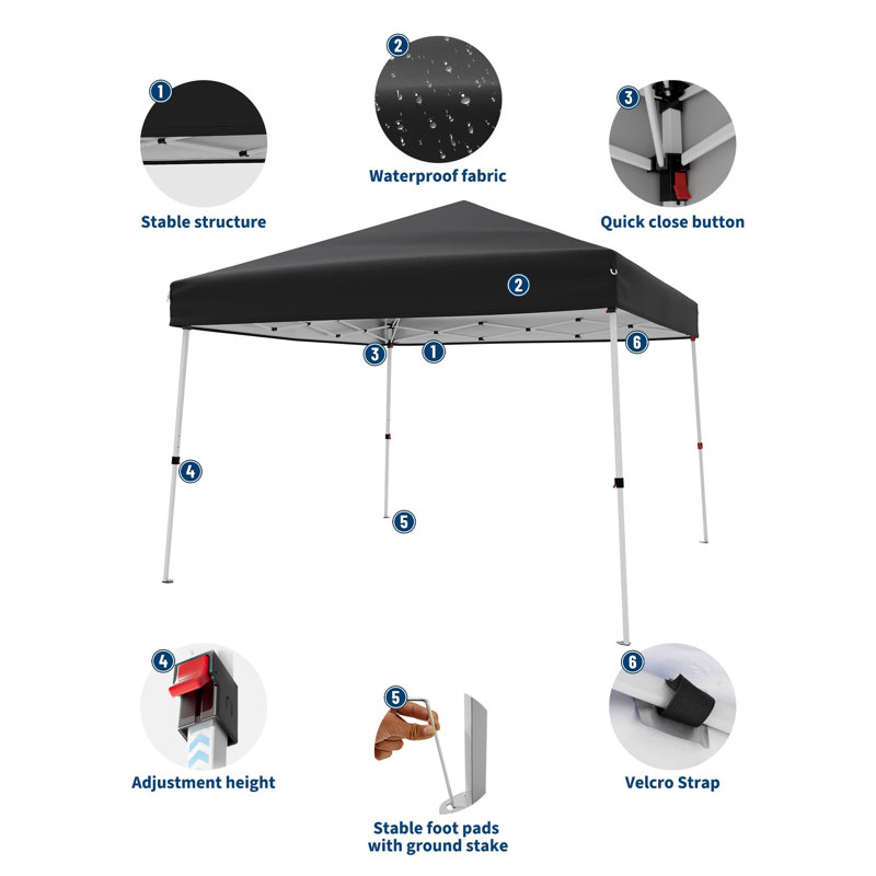 10'x10' Slant Leg Pop Up Canopy Tent, Easy Setup Portable Outdoor Patio Gazebo Shelter with 8'x8' Shade Cover & Carry Bag, Instant Folding Canopy for Backyard, Camping, Events
