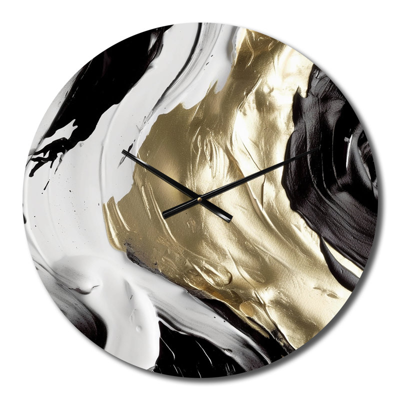 Horloge murale en métal - Exquis Darling Gold, vague abstraite sur fond noir IV, Petit