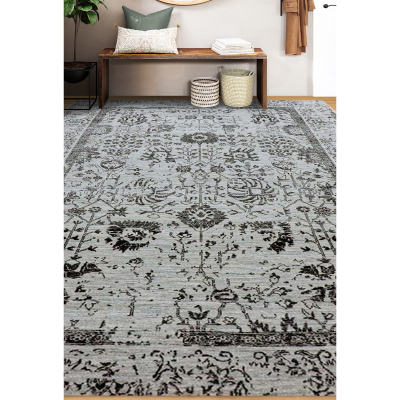 Hand Knotted Floral Area Rug, Rectangle 12' x 15'