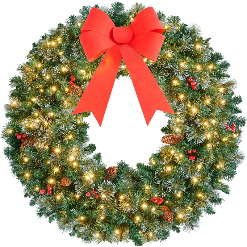 Couronne de Noël artificielle givrée pré-éclairée, 36 po