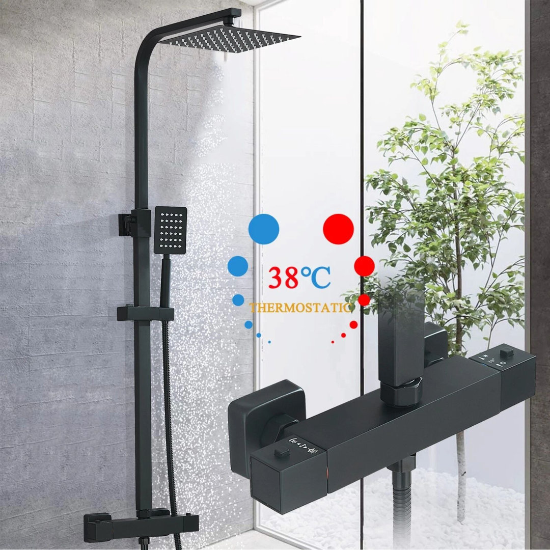 Thermostatic Exposed Bathroom Shower Mixer Twin Head Large Bar Set Square Valve