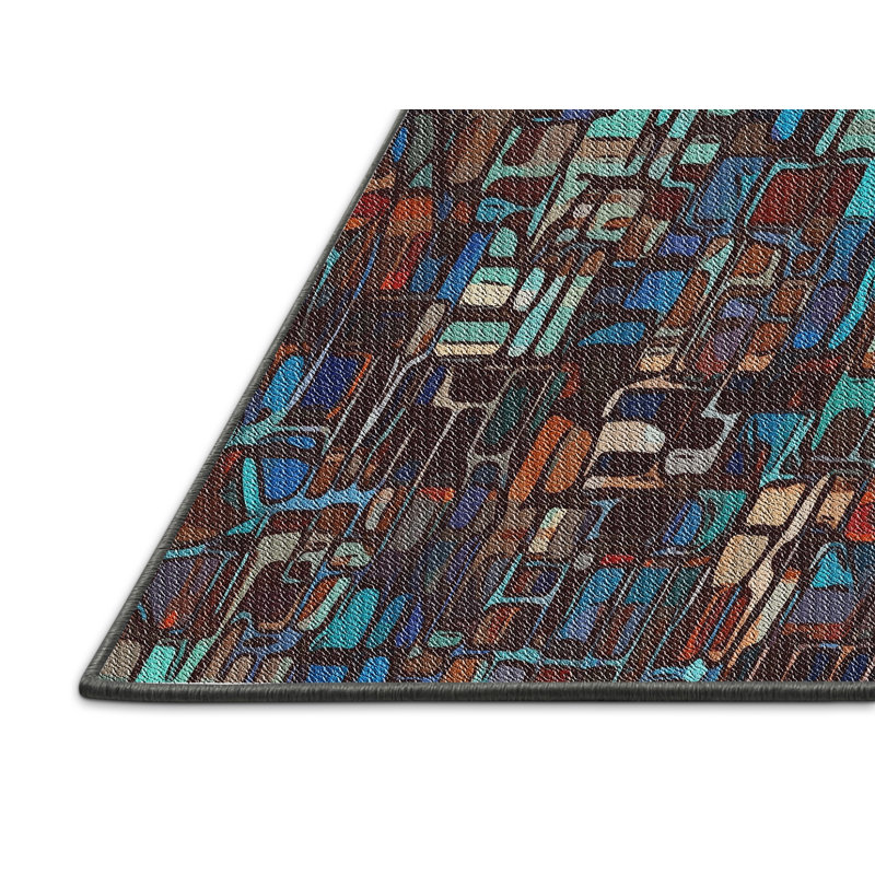 Tapis à motifs bleu / vert / mauve, Rectangle 5 pi x 7 pi