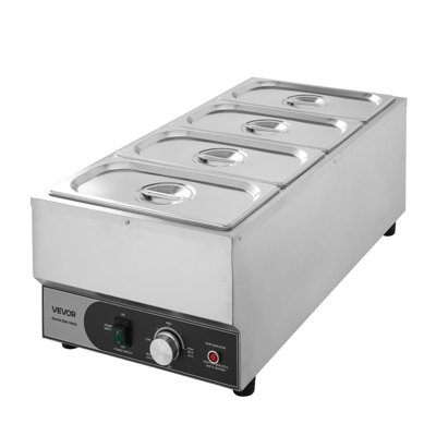 Réchaud commercial, réchaud électrique à vapeur en acier inoxydable de 1500 W, bain-marie à comptoir à chauffage rapide avec quatre plateaux de cuisson 1/3, pour la restauration, les restaurants, les fêtes et les buffets