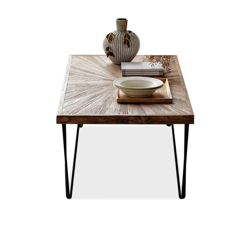 Brown Black Solid Wood Iron Rectangular Coffee Table