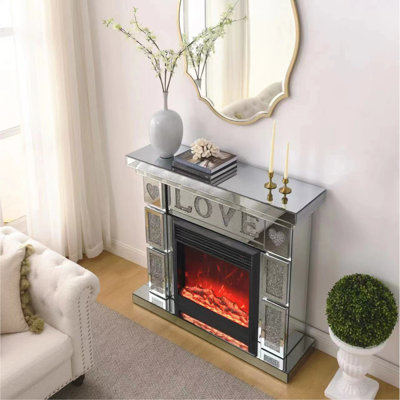 W 46" X D 12.6 X H 41"Acrylic Diamond Mirror Fireplace Cabinet, TV Fireplace Cabinet