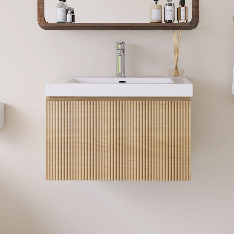 Meuble-lavabo simple mural 24 po avec lavabo à surface solide blanc brillant, 24"