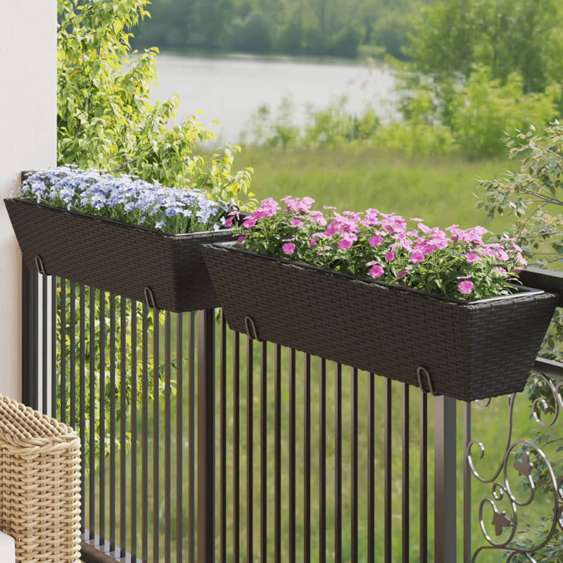 Planter PE Rattan Medium Hooks Planter Trapezoidal, 7.1" H x 21.3" W x 8.7" D, Black