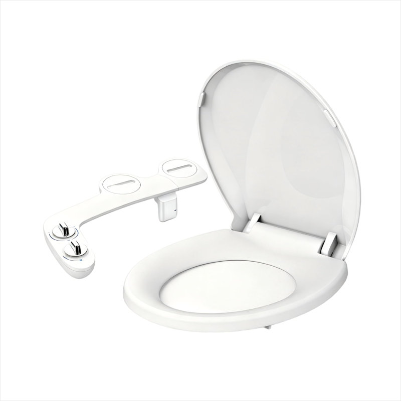 17 Inch Soft Close Heavy Duty Toilet Seat with Dual Nozzle Bidet - Adjustable Water Pressure - Self-Cleaning Leak-Proof Non-Electric Nozzles - Easy Tool-Free Installation