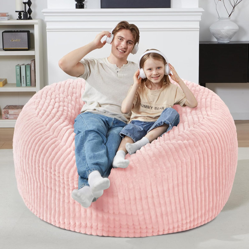 4 FT Bean Bag Chair,4' Big Bean Bag,Large Bean Bag Chairs For Adults With Memory Foam Filled,Comfy Beanbag Chairs Soft Bean Bag Sofa With Dutch Corded Plush Cover-Soft Pink