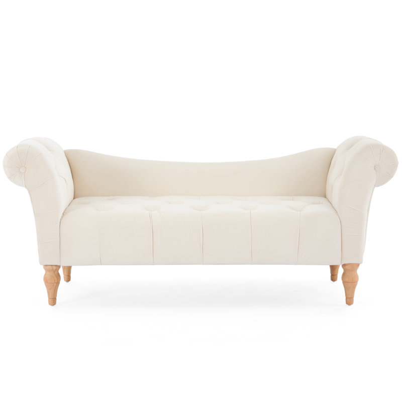 60.75'' Wide Vintage-Inspired Upholstered Bench With Rolled Arms And Tufting, Beige