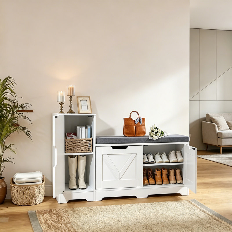 14 Pair Shoe Storage Bench, White