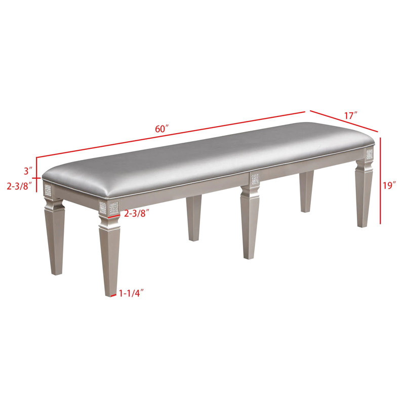 Sparkling Embellished 60" Bench In Silver Gray - Modern Upholstery Seat For Living, Dining Areas With Style Upholstered And Embellishments Interior