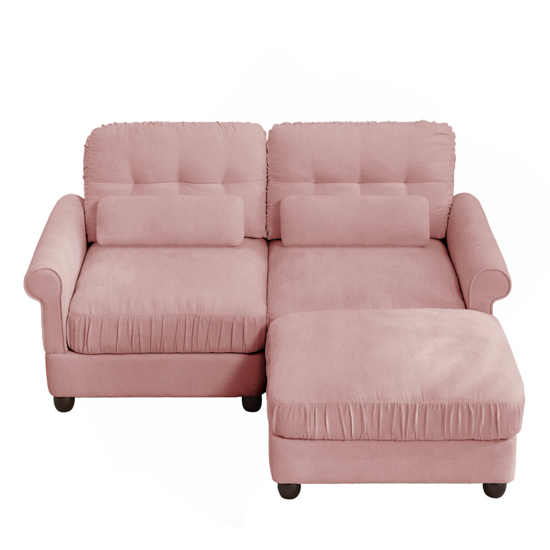Canapé modulaire à deux places avec repose-pieds Chenille, Chenille rose