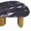 Table basse ovale 1pc avec pieds en pierre frittée, pieds dorés, coins doux, salon noir, gris et or mat